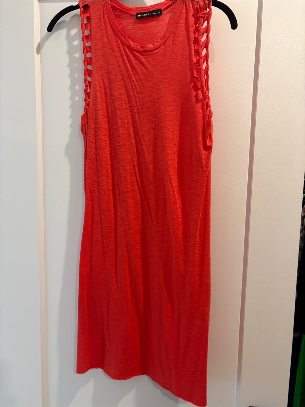 Sleeveless Braided-Side Midi Dress in Vibrant Coral